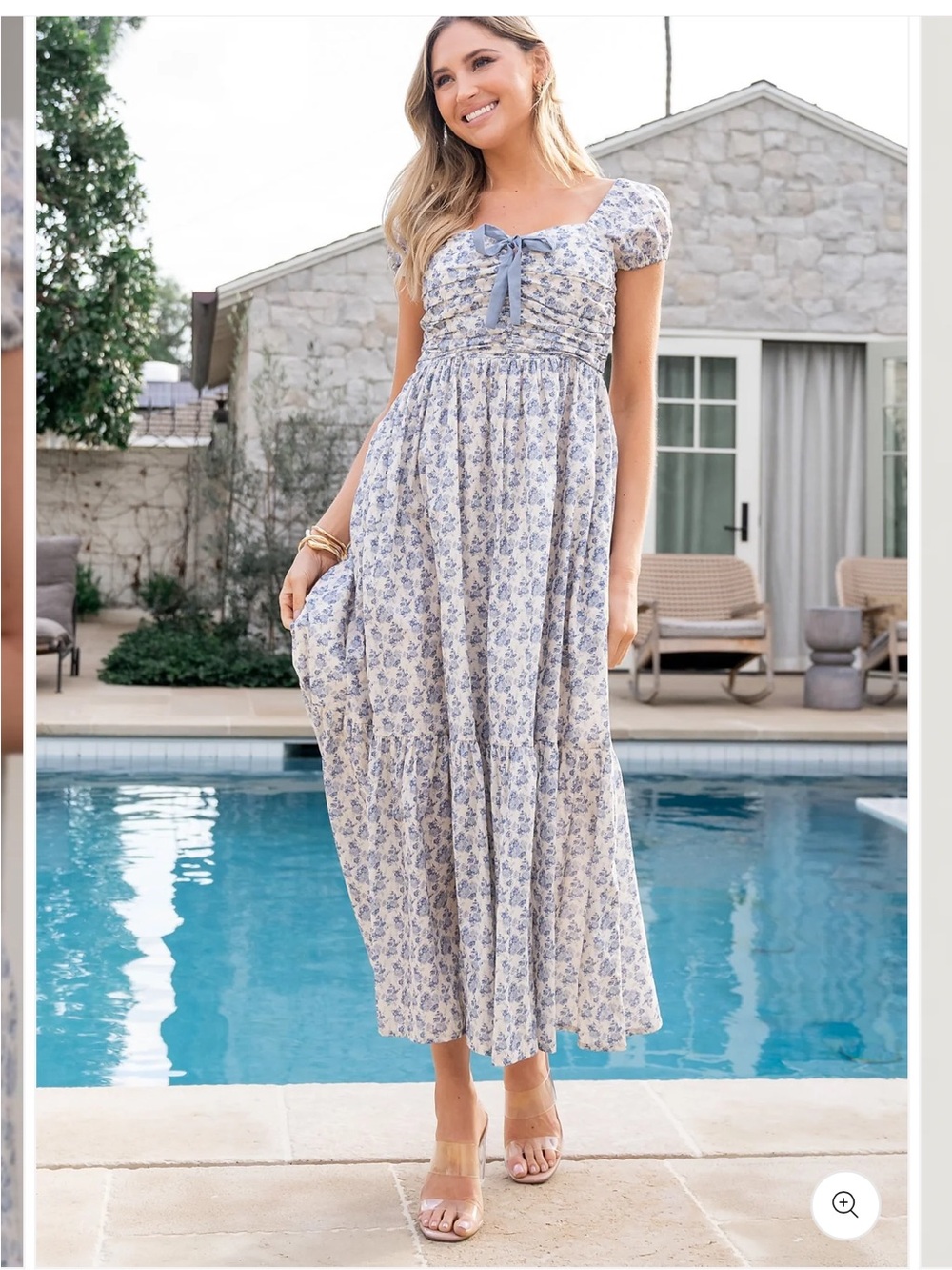 Baltic Born Blue and White Floral Maxi Dress with Front Bow